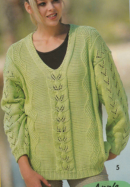 # 05 Apple Green Sweater with Leaf Pattern