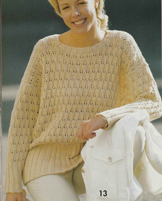 # 13 Lacy Beige Sweater with Ribbed Border