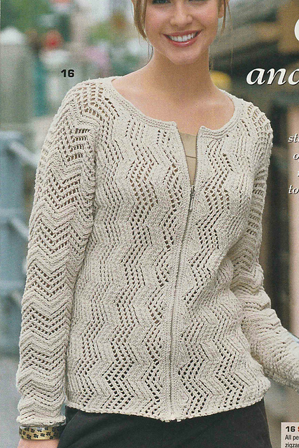 # 9 Quergestrickte Jacke mit Zackenmuster