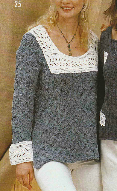 # 25 Sweater with White Lace Borders