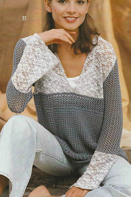 # 27 Jeans Blue Sweater with Lace Yoke