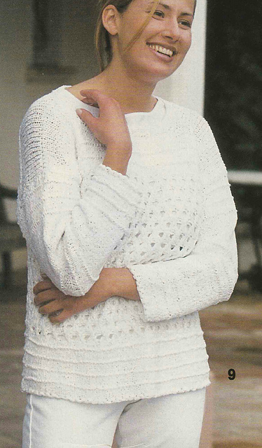 # 09 White Sweater with Plaited Lace Pattern
