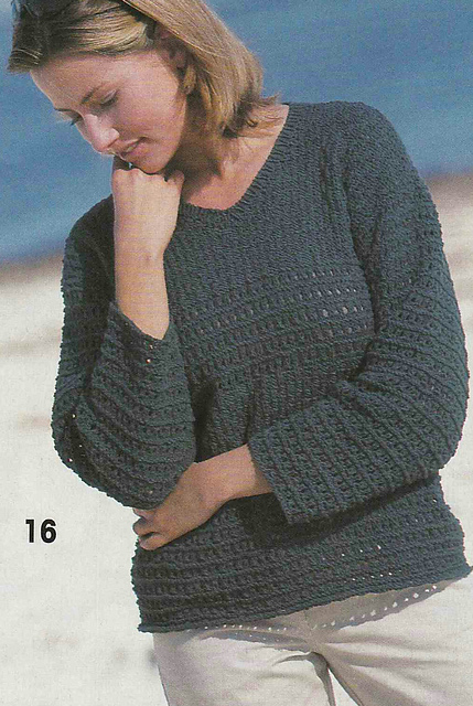 # 16 Dark Green Sweater with Lace Pattern Stripes