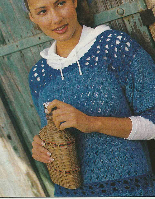 # 29 Blue Sweater in Lace Pattern, Crochet Borders