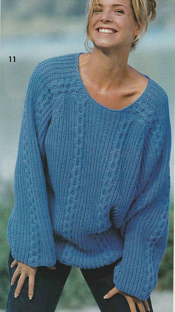 # 11 Blue Raglan Sweater in Half Fisherman's Rib