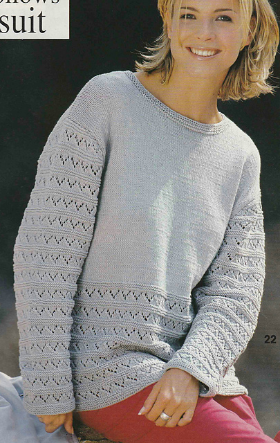 # 22 Light Grey Sweater with Lace Pattern Stripes