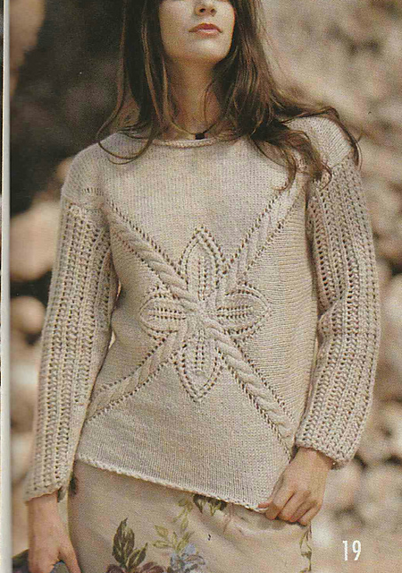 # 19 Beige Sweater with Cable and Lace Motif