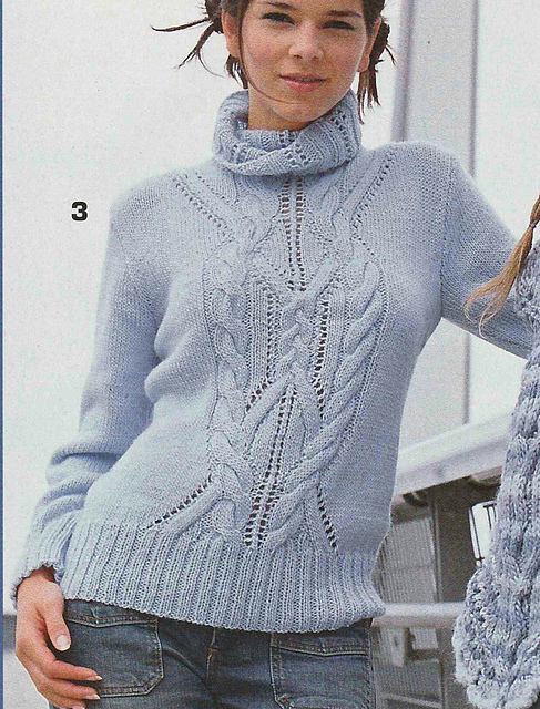 # 03 Light Blue Sweater with Cable Pattern