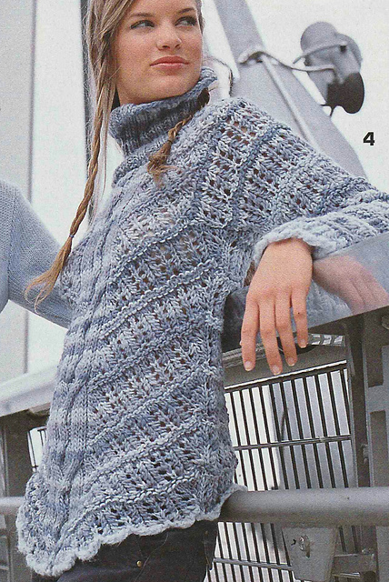 # 04 Sweater with Ajouré Pattern in Mottled Blue