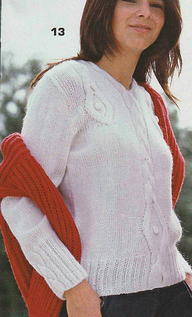 # 13 White Sweater with Cables and Diamonds