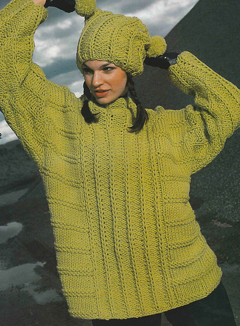 # 12 Pull et bonnet en vert