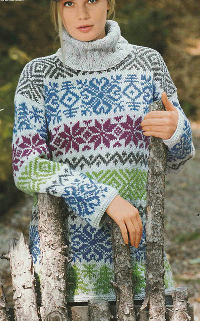 # 03 Jacquard Pattern Sweater with Roll Collar
