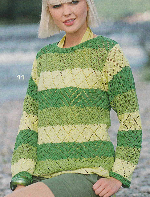 # 11 Ajoure Pattern Sweater with Block Stripes