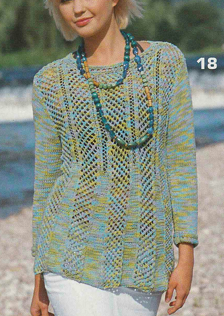 # 18 Ajouré Pattern Sweater in Green/Turquoise