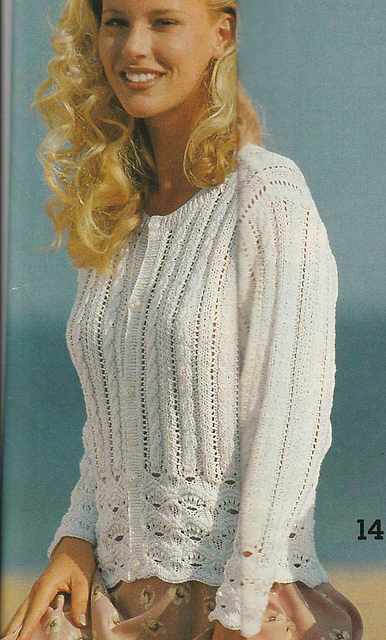 # 14 White Cardigan in Cable and Lace Pattern