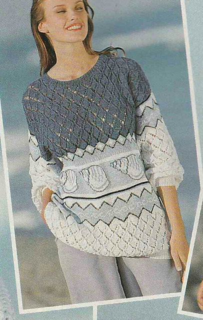 # 08 Blue and White Jacquard Sweater with Scallops