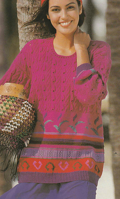 # 21 Sweater in Cyclamen with Jacquard Border