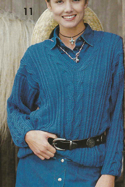# 11 Fisherman's Rib Sweater with V-Neck in Blue