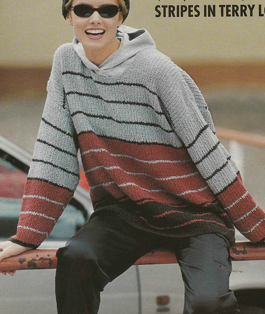 # 29 Ribbed Sweater with Stripes in Red and Grey
