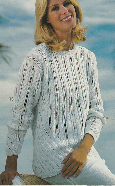 # 13 White Sweater with Lacy Cable Pattern