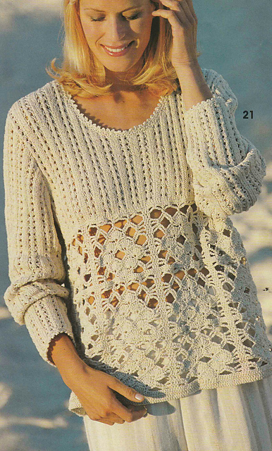 # 21 Lace Pattern Sweater with Wide Crochet Border