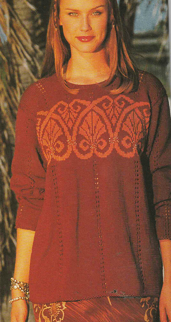 # 24 Wine Red Sweater with Jacquard Yoke