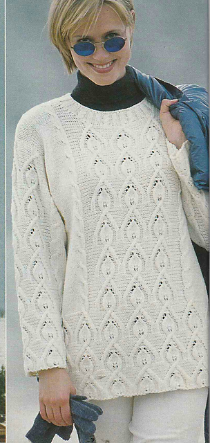 # 12 White Sweater with Leaf Pattern Yoke