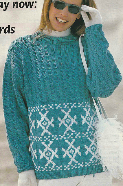 # 18 Jacquard Sweater in Turquoise and White