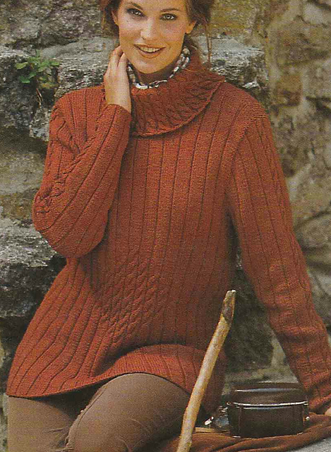 # 17 Ribbed Sweater in Rust with Cable Diamond