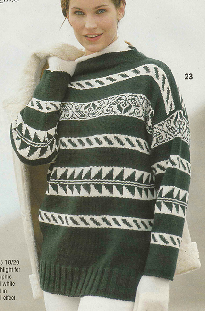 # 23 Green Sweater with Jacquard Stripes