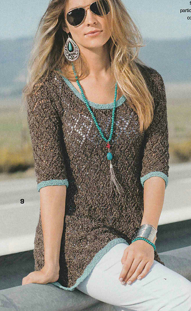# 09 Pull motif ajouré avec bordures turquoises