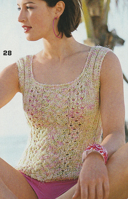 # 28 Patterned Top in Mottled Pink and Green