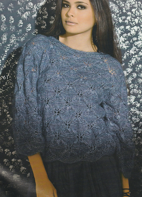 # 61 Pull bleu en motif ondulé