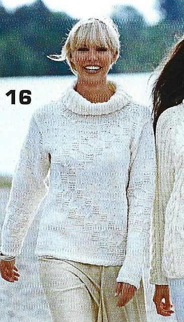 # 16 Wool-White Sweater with Square Pattern