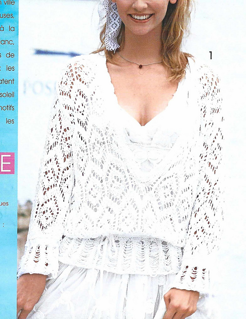 # 01 Pull motif ajouré, encolure en V et cordon