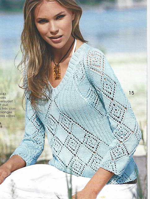 # 15 Pull aqua à côtes ajourées