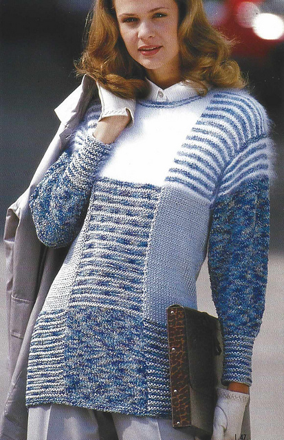 # 22 Pull patchwork en menthe et blanc