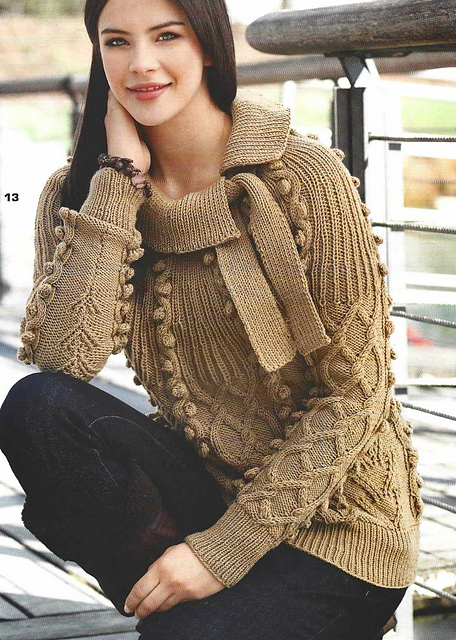 # 13 Pull mélange de motifs, empiecement côtelé
