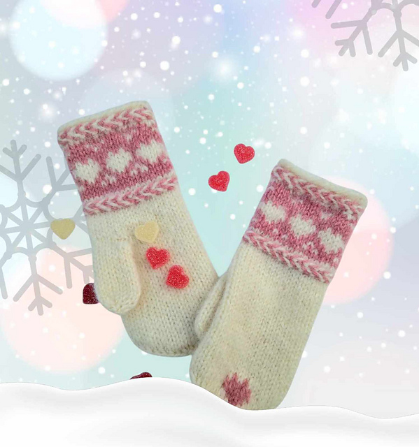 Vinterhjerter votter / Valentine mittens