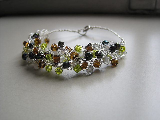 Beaded & braided wire crochet bracelet