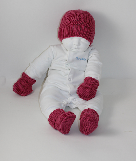 New Baby Booties Beanie and Mittens Set