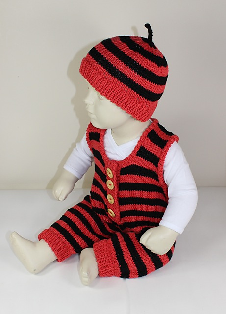 Baby Stripe Dungarees and Beanie Hat