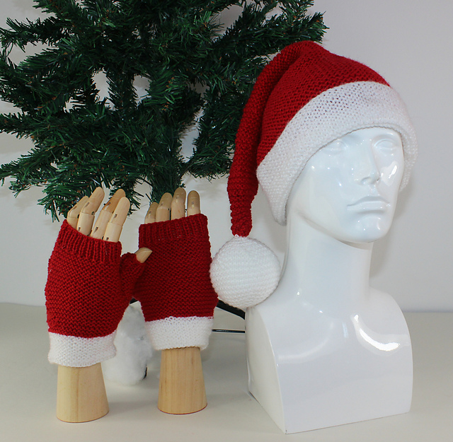 Adult Santa Hat & Fingerless Gloves