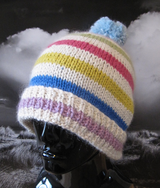 Chunky Stripe Bobble Beanie Hat