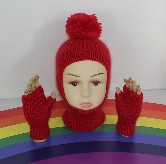 Toddler  Child Aran Rib Bobble Balaclava & Gloves