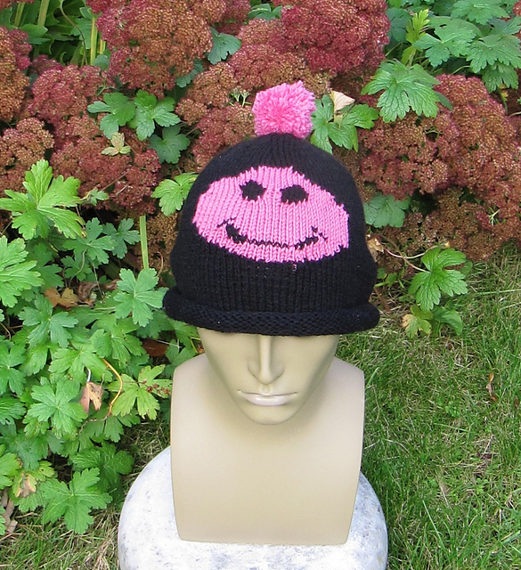 Smiley Roll Brim Bobble Beanie Hat
