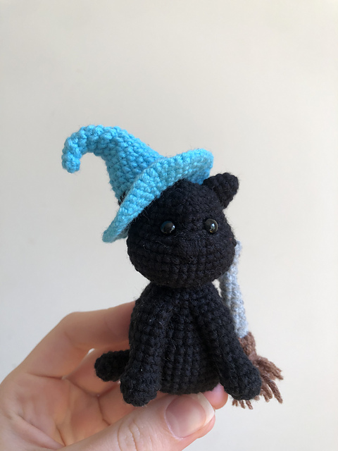 Halloween Cat with Broom and Witch Hat