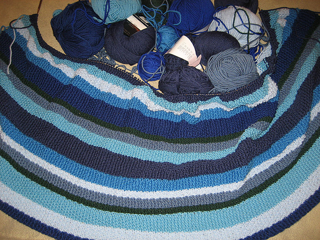 Seed Stitch Striped Lap Blanket