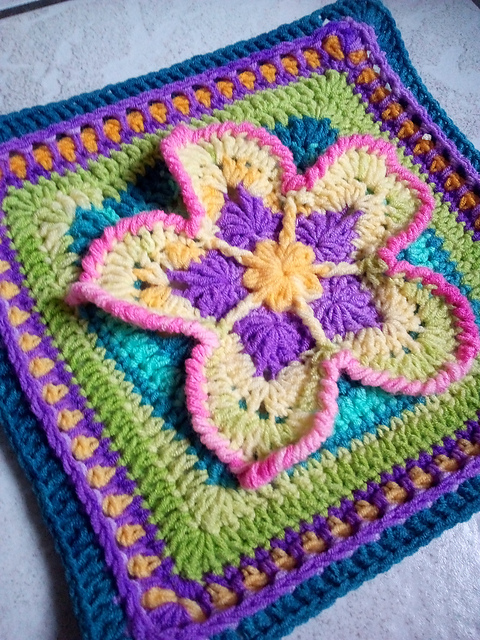 Strawberry Blossom Afghan Square