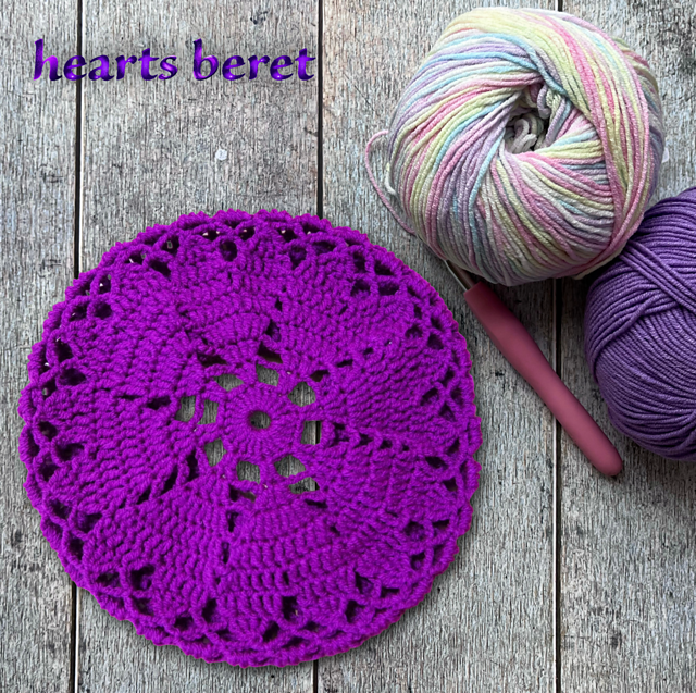 Crochet hearts beret hat